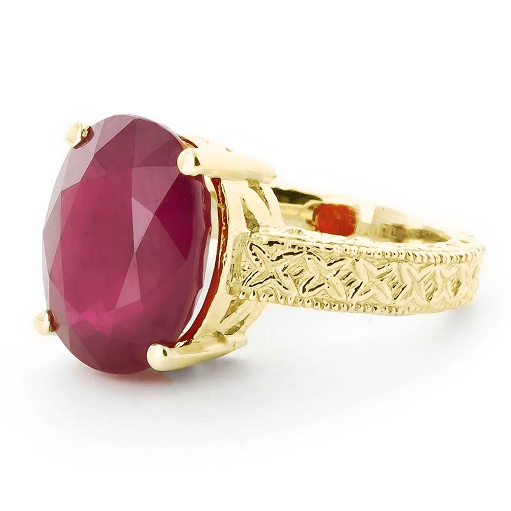 14K. SOLID GOLD RING WITH NATURAL OVAL RUBY (Yellow Gold) - Picture 2 of 3